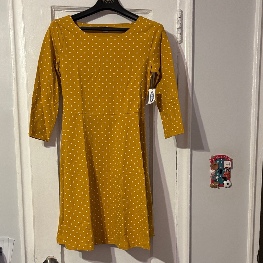 Old Navy Yellow Polka Dot 3/4 Sleeve Dress
